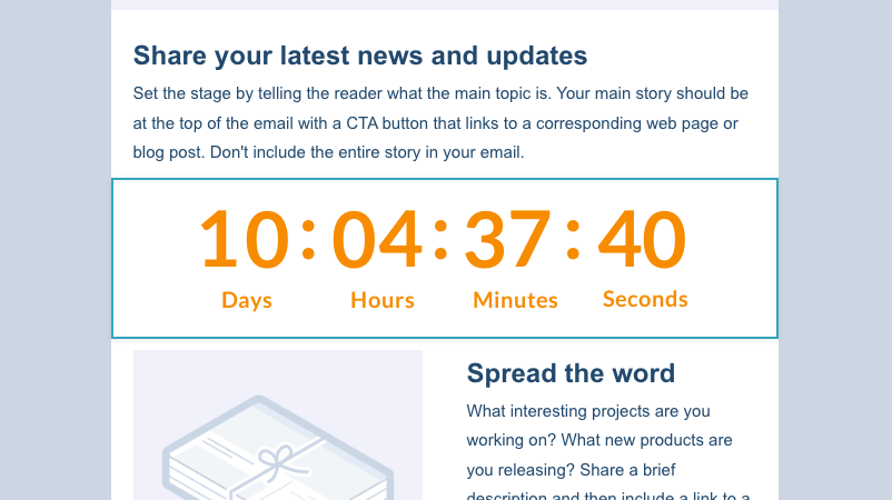 Preview of HubSpot marketing email with Countdown Builder timer