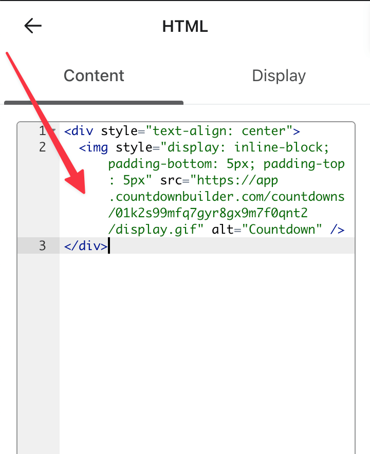 Pasting countdown timer HTML code in Klaviyo email marketing editor