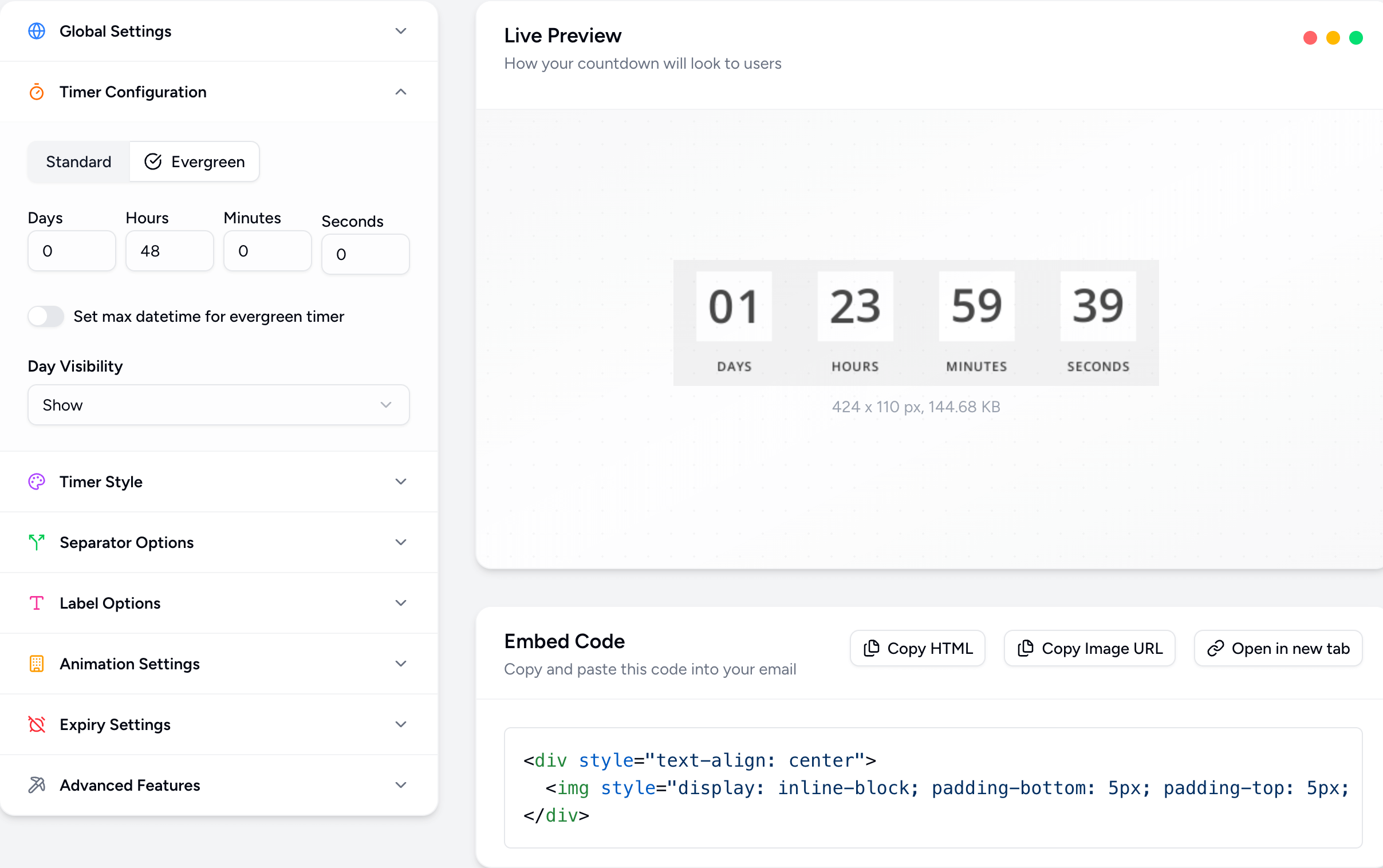 Evergreen Countdown Timer Dashboard