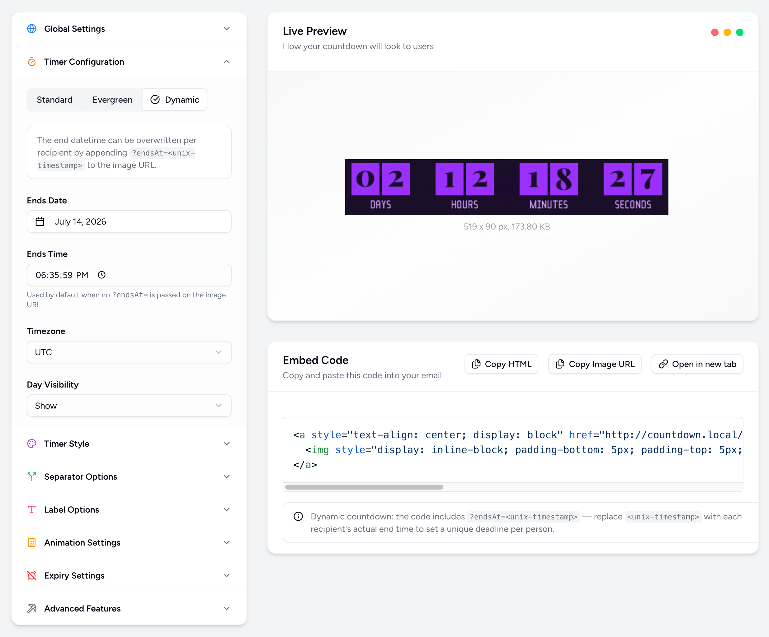 Dynamic Countdown Timer Dashboard