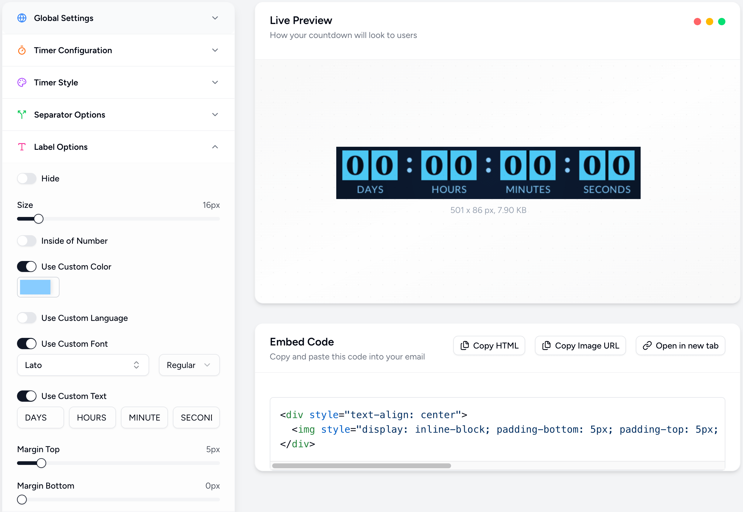 Custom label editor in Countdown Builder