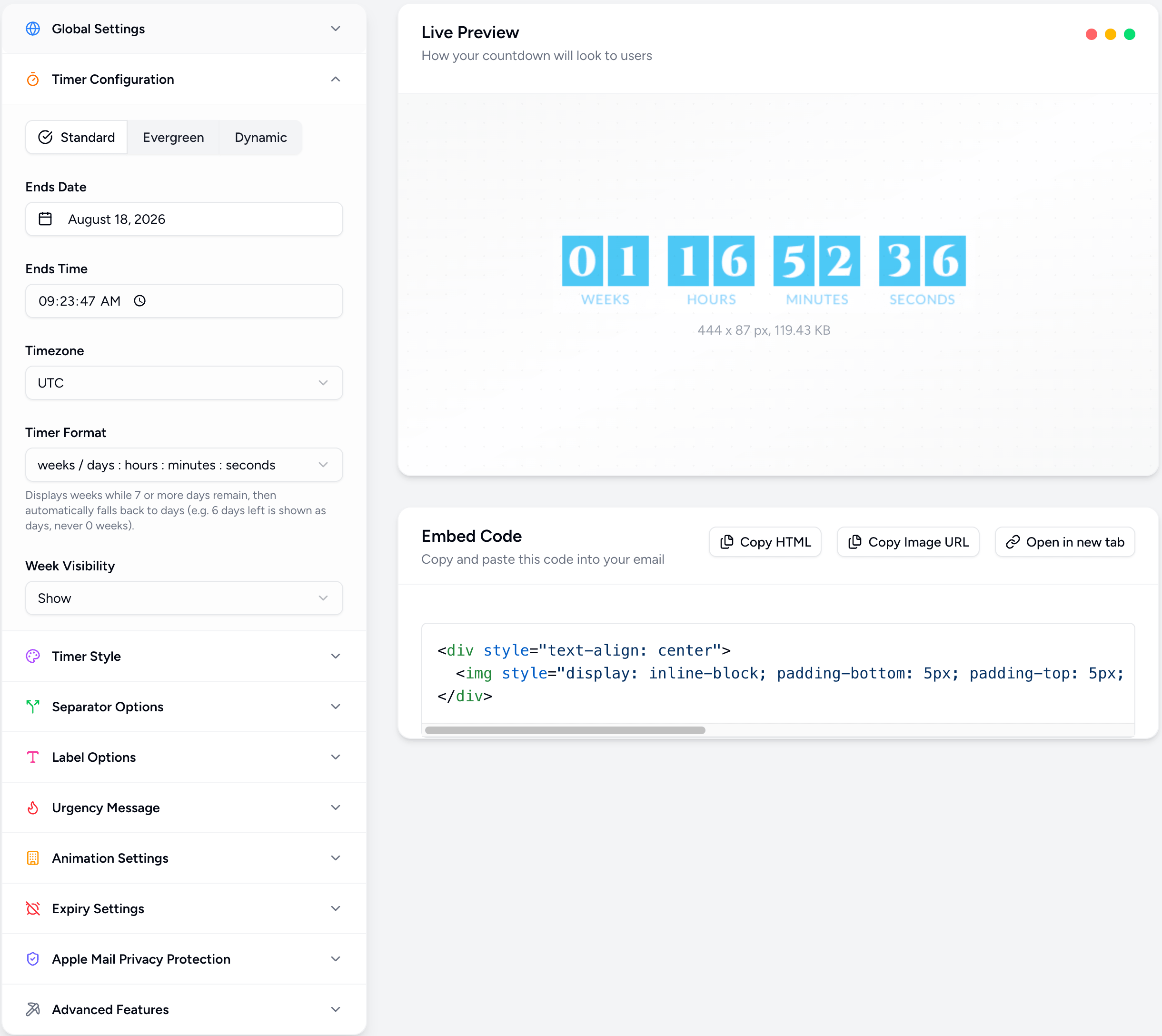 Timer format dropdown in Countdown Builder