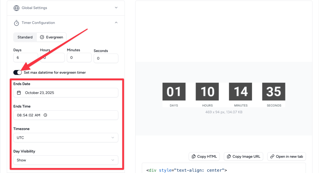 Set max datetime of evergreen timer