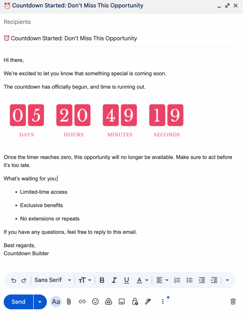 How to Add a Countdown Timer in Gmail Emails (2025 Guide) 6 countdown timer preview
