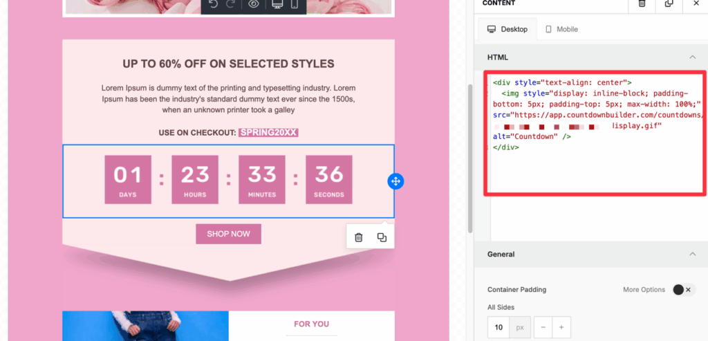 How to Add a Countdown Timer in Keap Broadcast Emails (2026 Guide) 5 Pasting Countdown Builder HTML code into Keap broadcast email HTML block